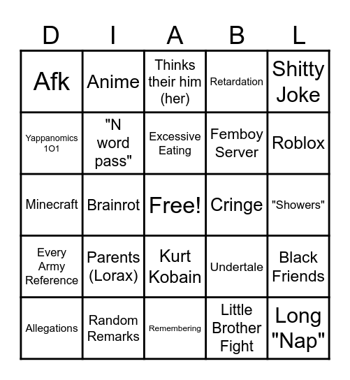 Diablo Argument Bingo Card