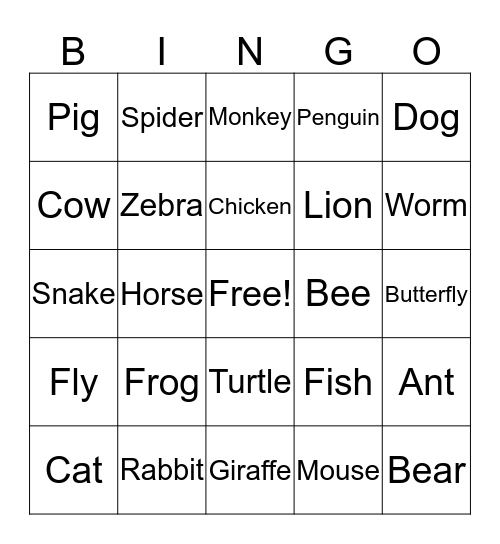 Farm Bingo Card