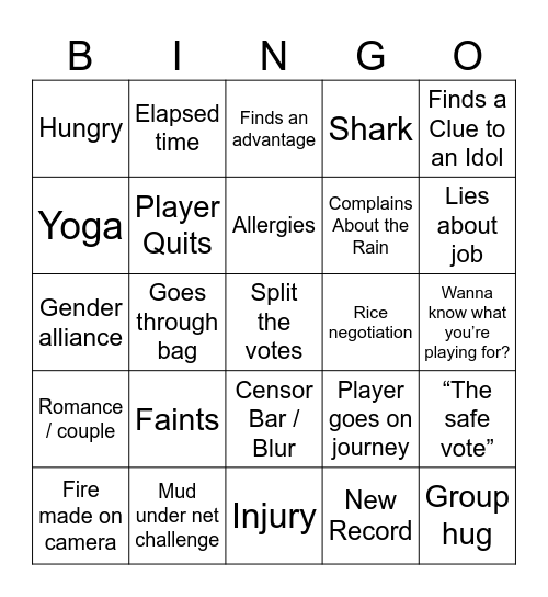 Survivor Pool Bingo Card