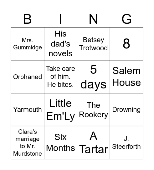 David Copperfield Bingo Card