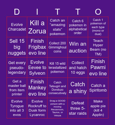 Ditto Bingo Boys (S/V) Bingo Card