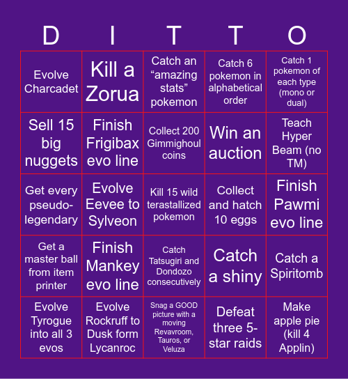 Ditto Bingo Boys (S/V) Bingo Card