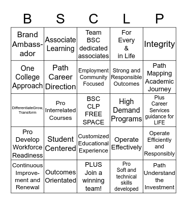 BSC Career LifePrep Bingo Card