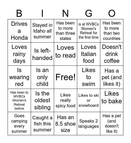 Find Someone Who Bingo Card