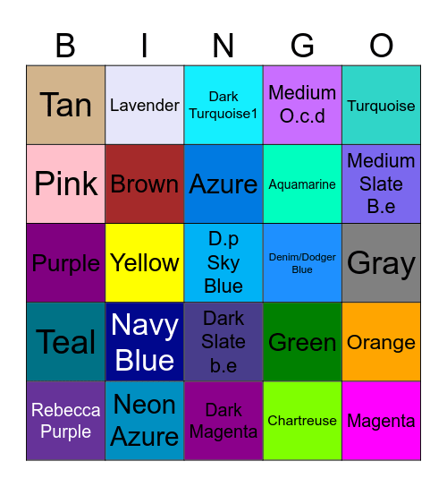 Color Bingo I - IIV Bingo Card