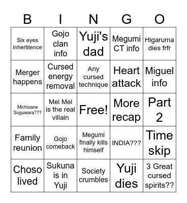JJK 270 Bingo Card