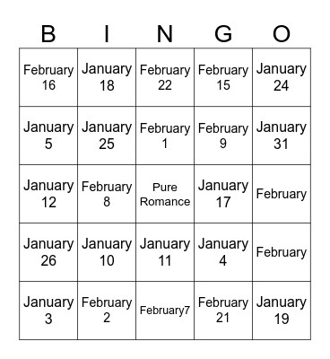 PURE ROMANCE PARTY Bingo Card