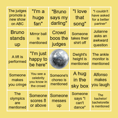 Dancing With the Stars Bingo Card