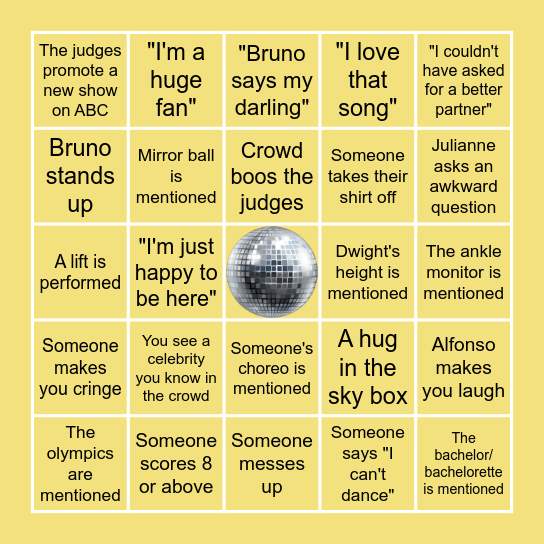 Dancing With the Stars Bingo Card