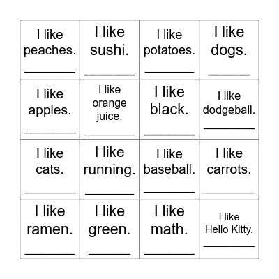 Do you like? Bingo Card