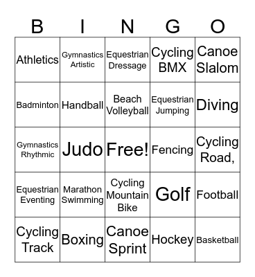 Rio 2016 Bingo Card