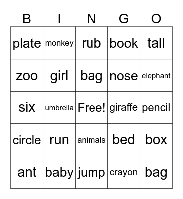 Unit1,2,3 Bingo! Bingo Card