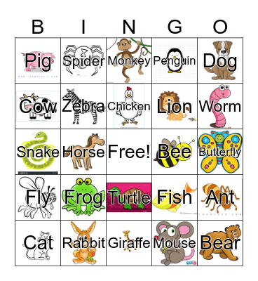 Animal Bingo Card