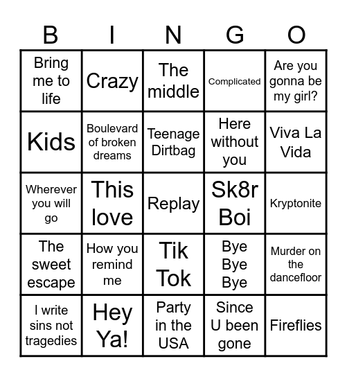 2000s Bingo Card