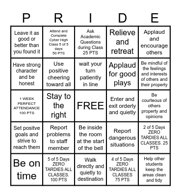 PBIS Bingo Card
