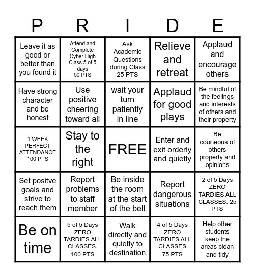 PBIS Bingo Card