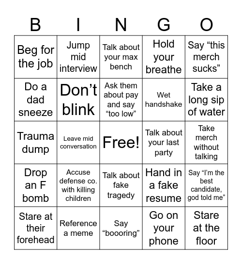 Career fair bingo Card