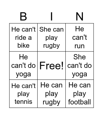 ⚽Sports abilities🏈 Bingo Card