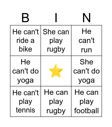 ⚽Sports abilities🏈 Bingo Card