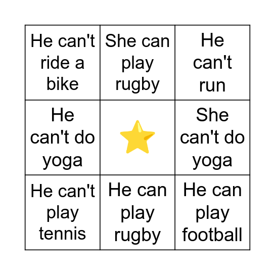 ⚽Sports abilities🏈 Bingo Card