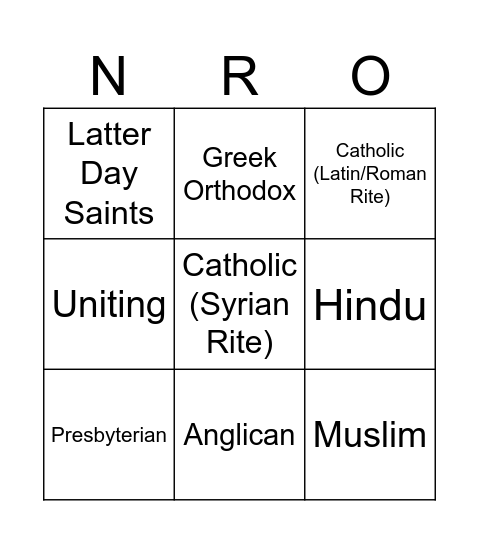 Religion Bingo Card