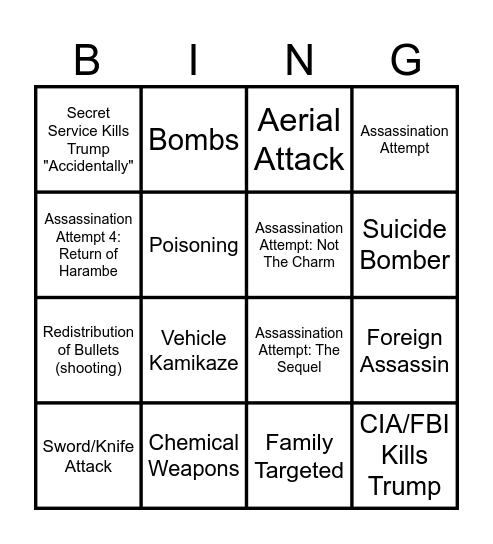 Trump Assassin Bingo Card