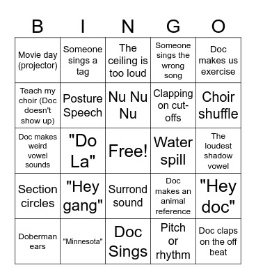 EMU Choir Bingo Card