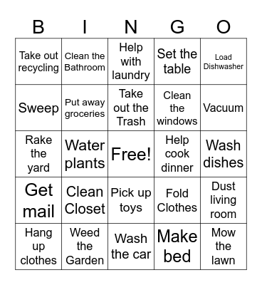 Household Chores Bingo Card