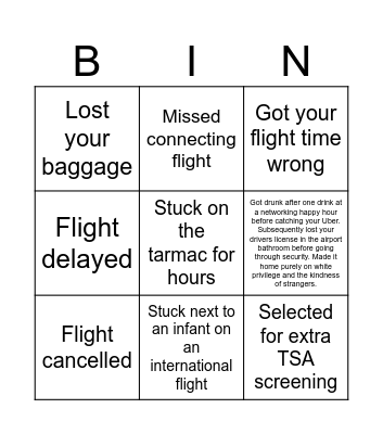 Travel Disaster Bingo Card