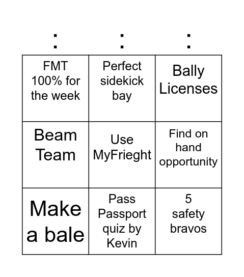 Freight #1 Bingo Card