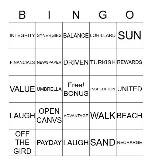 BUSINESS BINGO Card