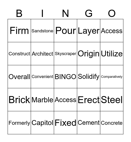 Buildings Bingo Card