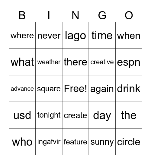 Untitled Bingo Card