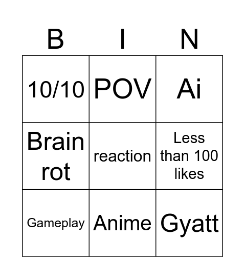 Untitled Bingo Card