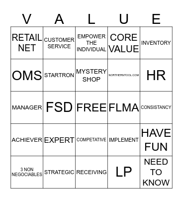 CORE VALUE Bingo Card