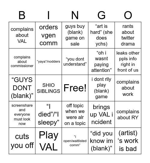 Hana VC Bingo Card