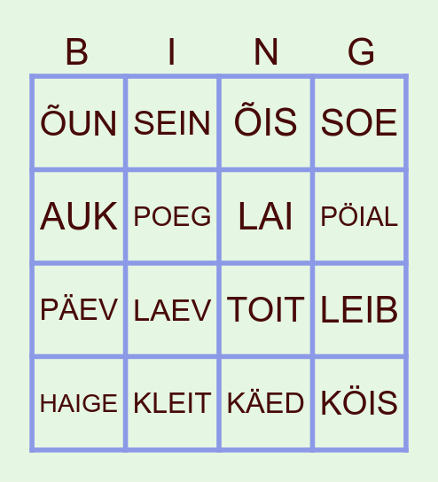hÄÄLIKUÜHEND Bingo Card