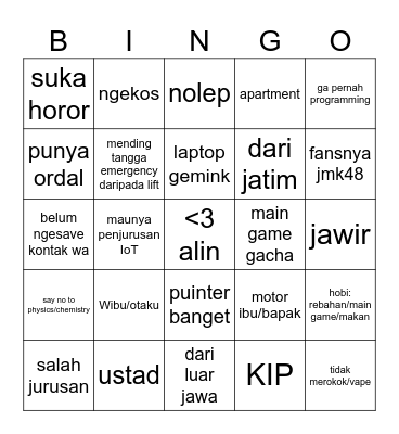 Tekkom 24 Bingo Card