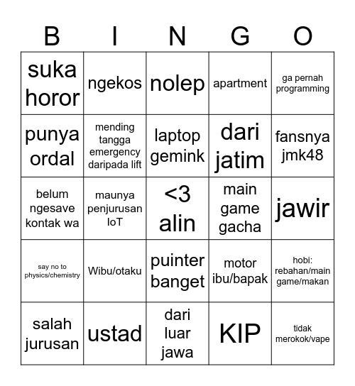 Tekkom 24 Bingo Card