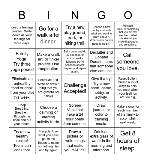 Wellness Bingo Card