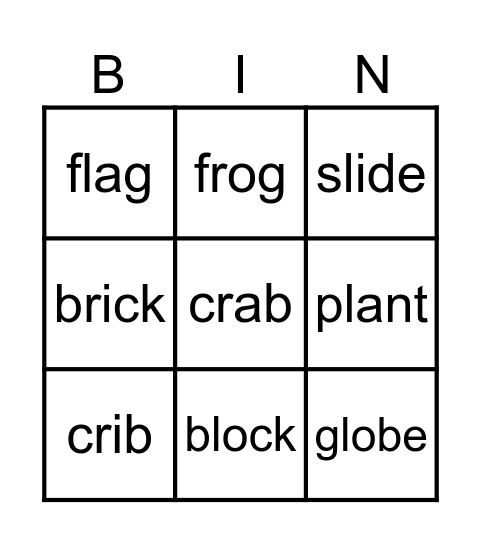 Word Famiy Bingo Card