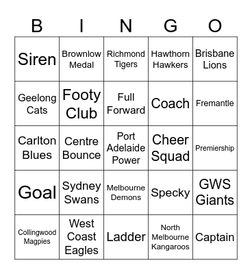 AFL Bingo Card