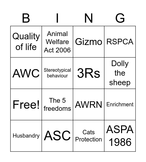 AW Bingo Card