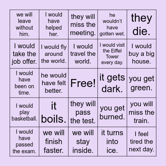 Conditional sentences Bingo Card