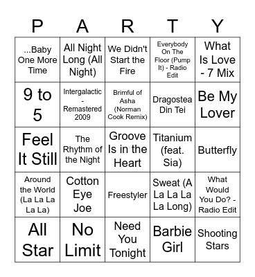 Party Hits Bingo Card