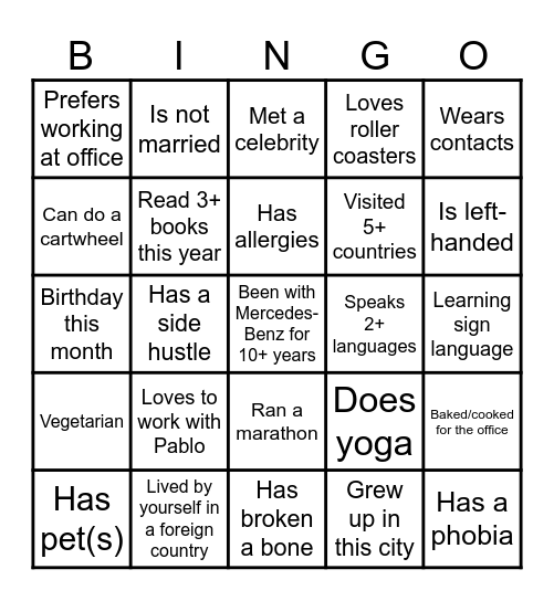 Diversity Bingo Card