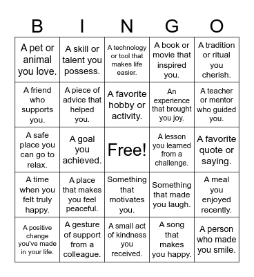 gratitude bingo Card