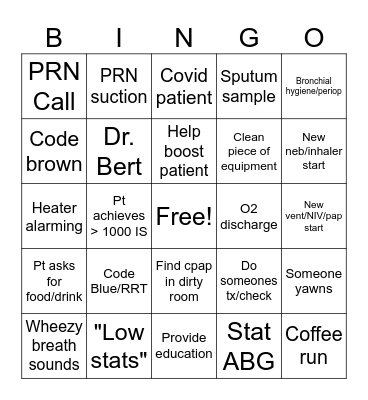 Respiratory Care Week Bingo Card