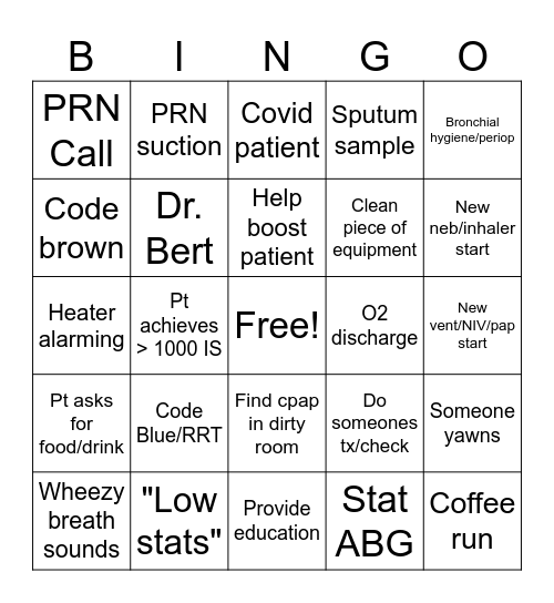 Respiratory Care Week Bingo Card