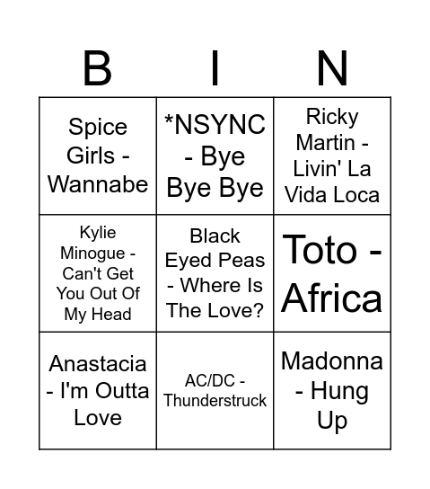 Music Bingo Card